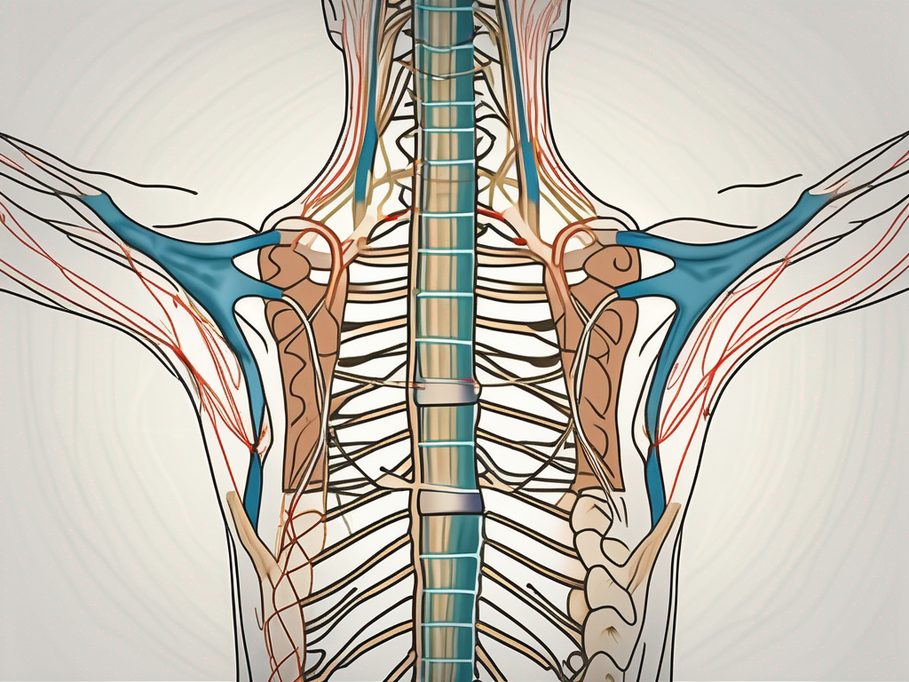 The lumbar region of the human spine with the sympathetic nerves highlighted