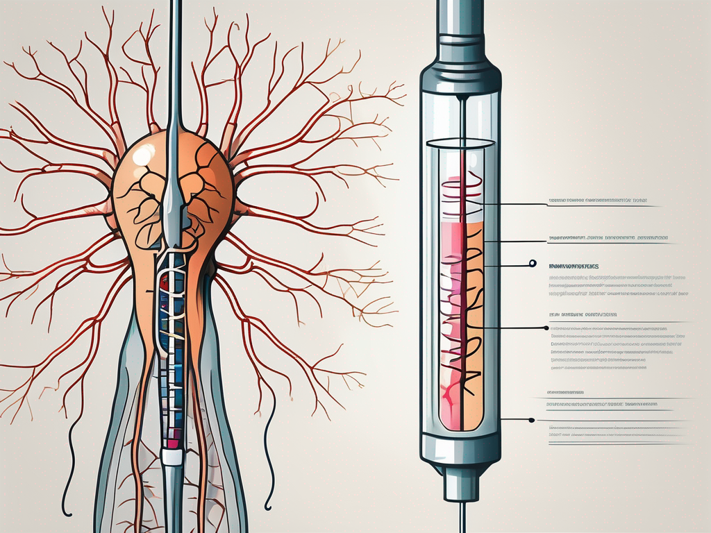 A syringe next to a stylized