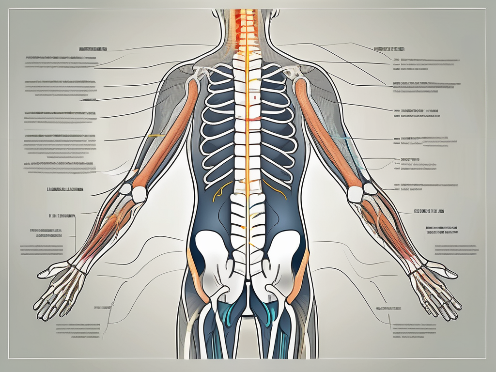 The lumbar region of the spine with highlighted sympathetic nerves