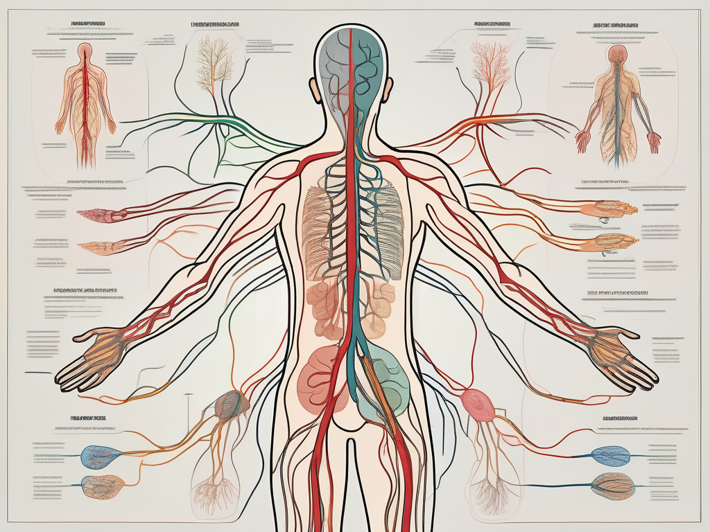 The human nervous system highlighting the sympathetic nerves