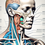 The human anatomy focusing on the cervical section with the sympathetic nerve highlighted