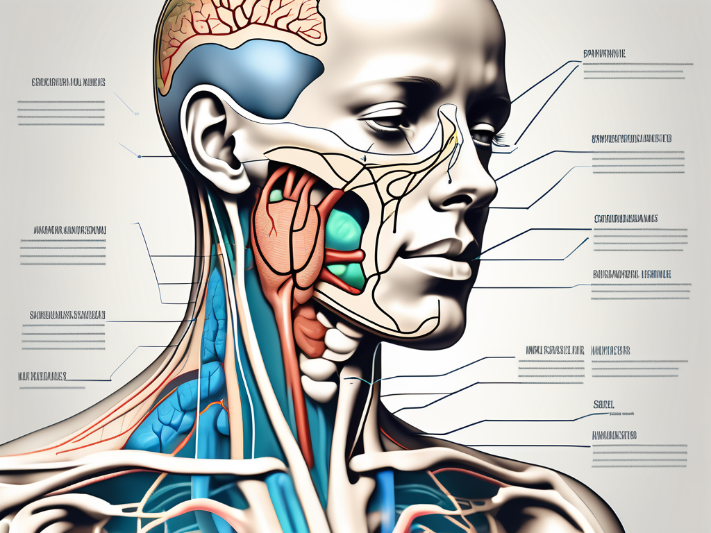 The human anatomy focusing on the cervical section with the sympathetic nerve highlighted