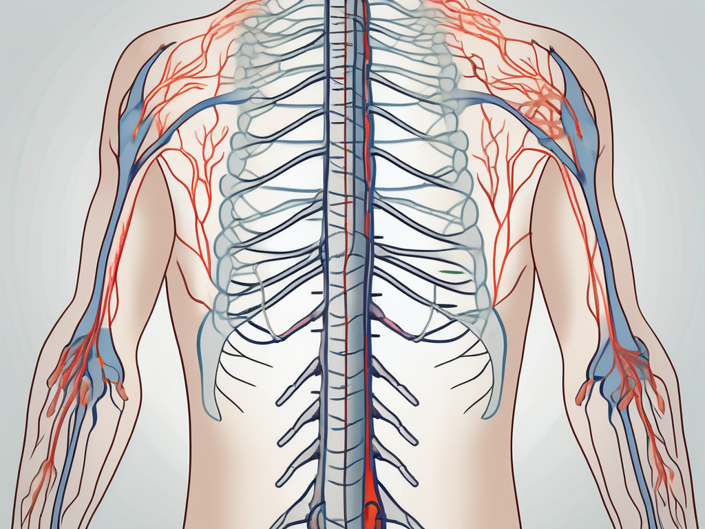 The sympathetic nervous system highlighting its major components such as the spinal cord