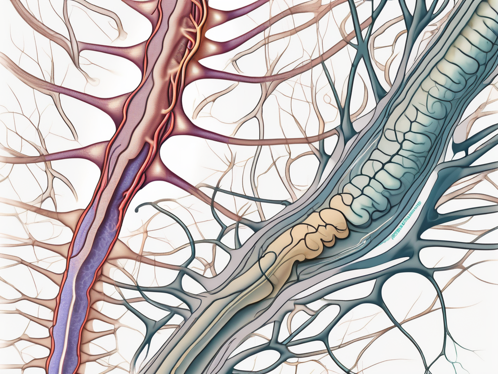 The sympathetic nervous system highlighting its key components such as the spinal cord