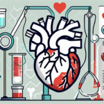 A healthy heart surrounded by various research tools like a microscope