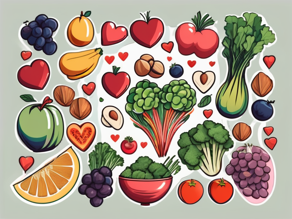 A variety of heart-shaped foods such as fruits