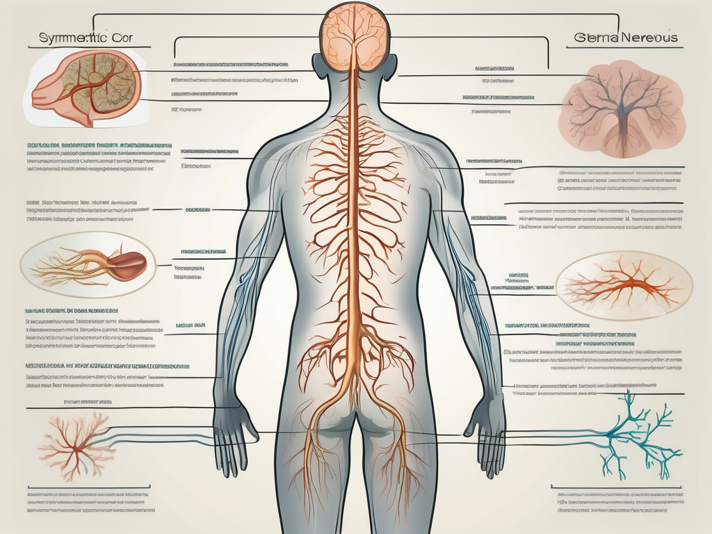 The sympathetic nervous system highlighting its key components like the spinal cord